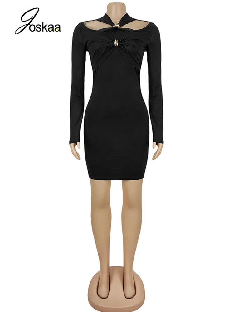 Women's Cutout Long Sleeve Bodycon Dress Black – Back View