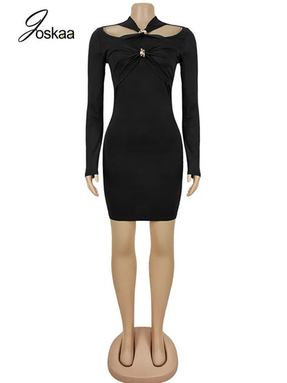 Women's Cutout Long Sleeve Bodycon Dress Black – Back View
