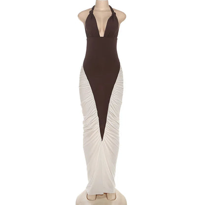 Women's Ruched Backless Halter Bodycon Dress