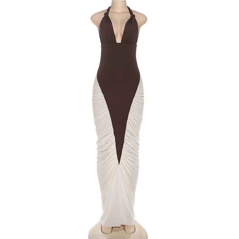 Women's Ruched Backless Halter Bodycon Dress