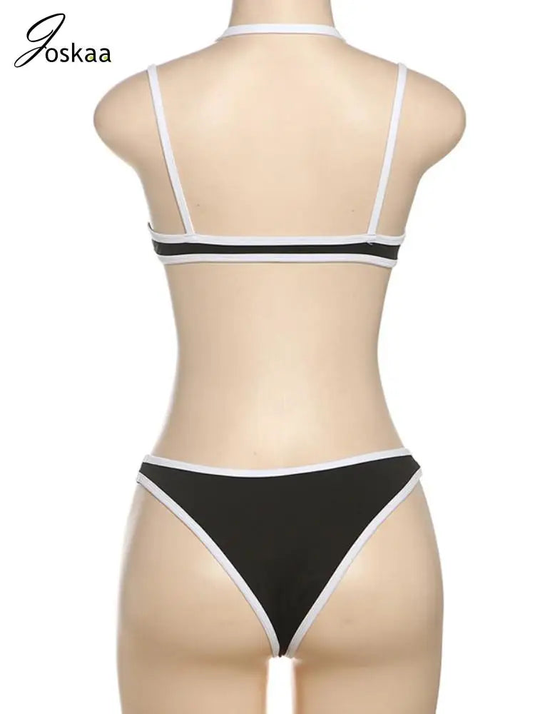 Women's Swimwear Patchwork Piece Bikini Set Red – Detail View