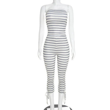 Women's Striped Lace Strapless Two Piece Set - Additional View 9