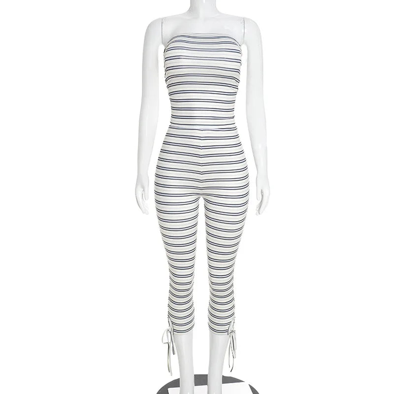 Women's Striped Lace Strapless Two Piece Set - Additional View 9