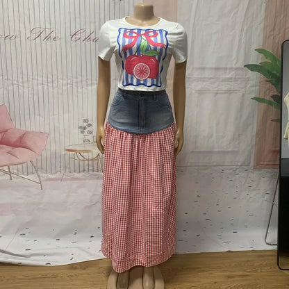 Women's Denim Short Sleeve Crop Two Piece Set