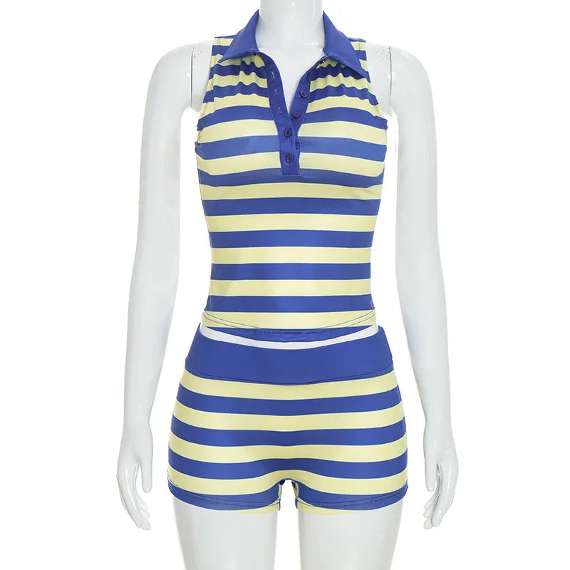 Women's Striped Sleeveless High Waist Two Piece Set - Additional View 9