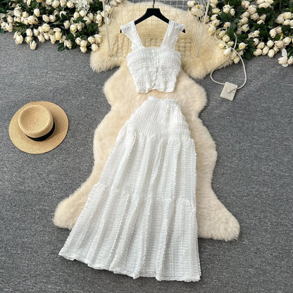 Women's Crop High Waist Pleated Two Piece Set