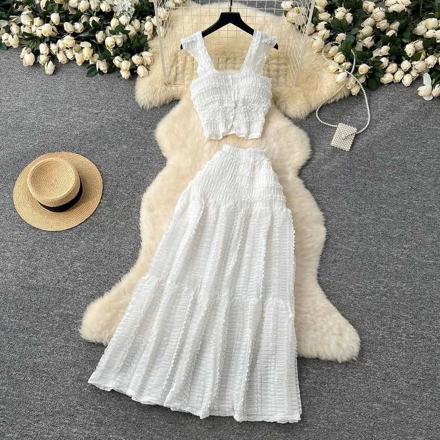 Women's Crop High Waist Pleated Two Piece Set