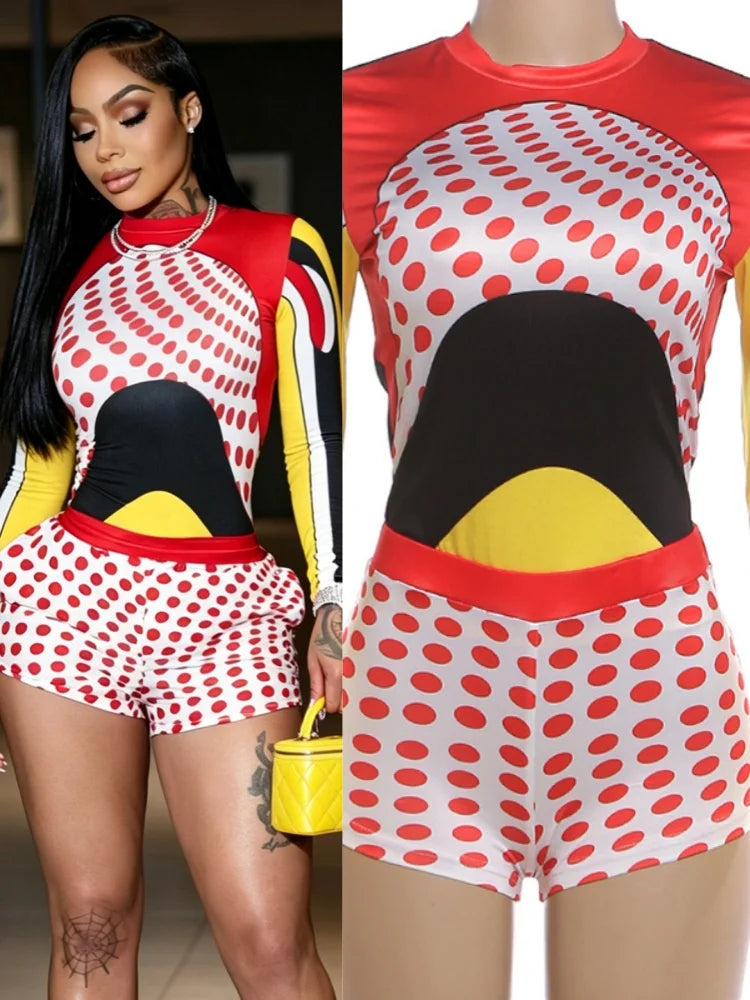 Women's Polka Dot Long Sleeve High Waist Two Piece Set - Additional View 8