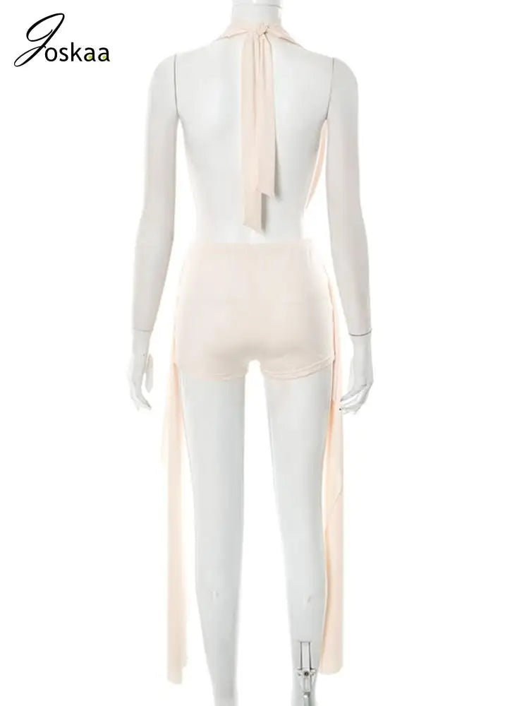 Wholesale Women's Backless Halter Two Piece Set Apricot – Detail View