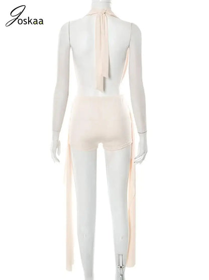 Wholesale Women's Backless Halter Two Piece Set Apricot – Detail View