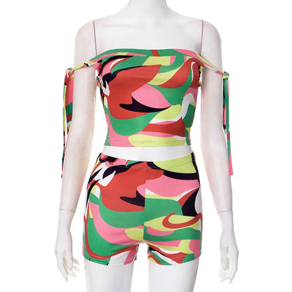 Women's Strapless Swimwear Colorful Bikini Set