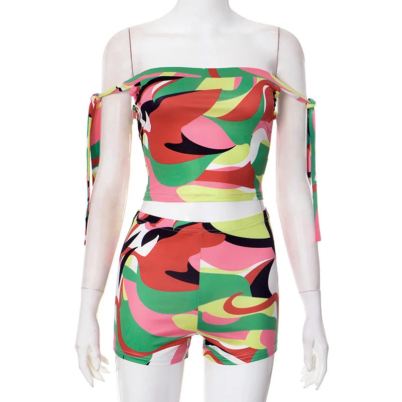 Women's Strapless Swimwear Colorful Bikini Set
