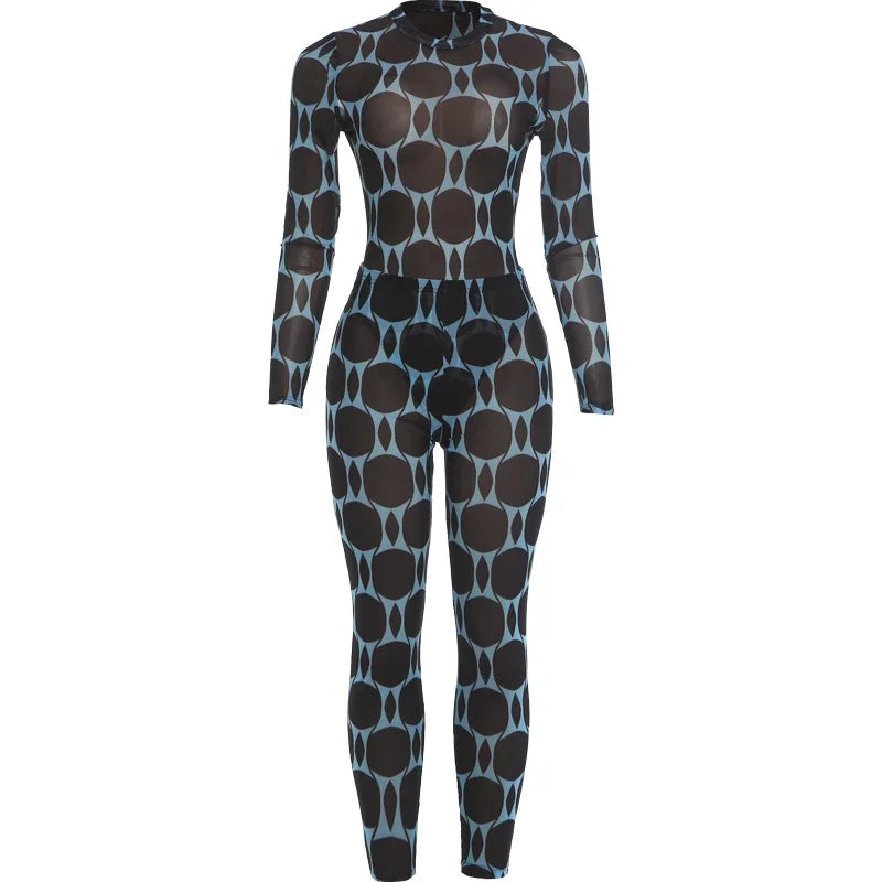 Women's Mesh Long Sleeve Bodycon High Waist Two Piece Set - Additional View 7