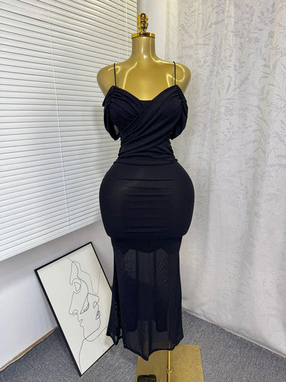 Women's Mesh Sequin Ruched Sleeveless Maxi Dress - Detail View 9