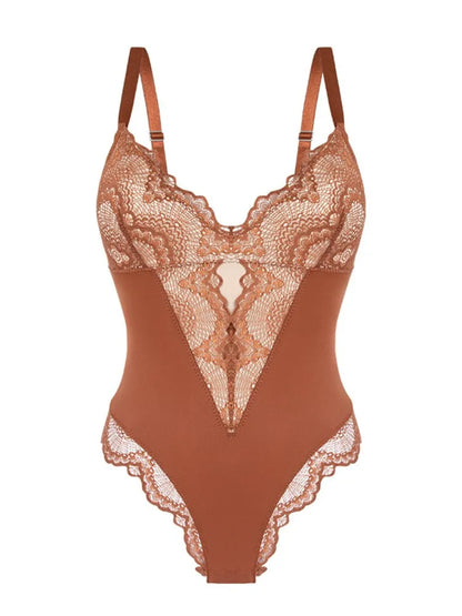 Women's Lace Patchwork Bodysuits V-neck Bodysuit