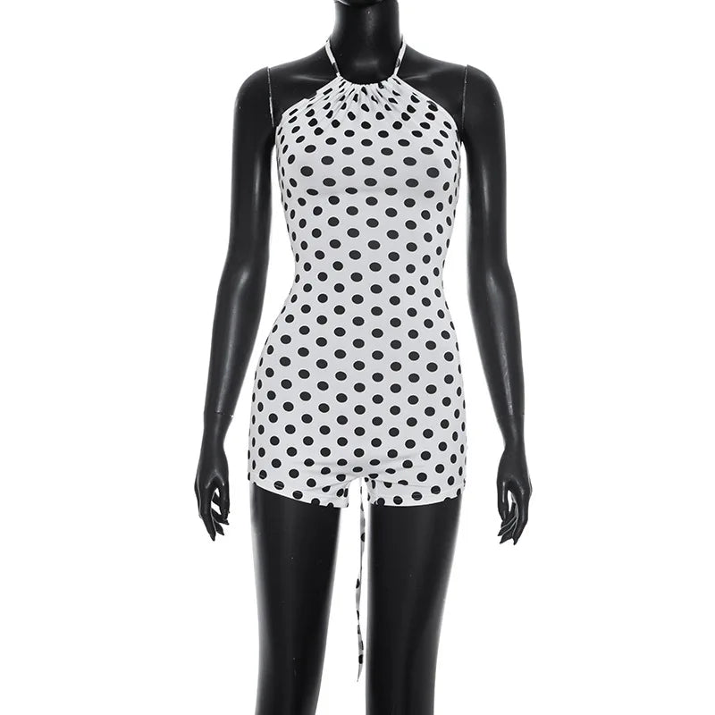 Joskaa Polka Dot Lace Backless Halter Romper - romper image 5