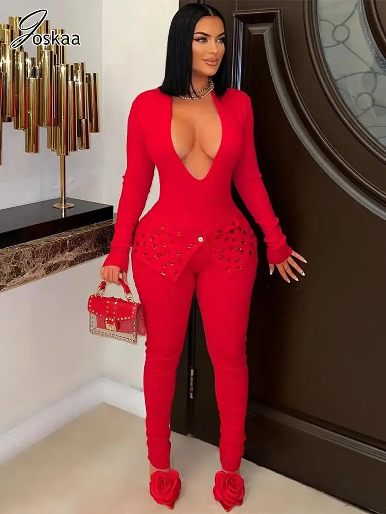 Women's Rhinestone Long Sleeve Bodycon Romper – Women's Fashion Wholesale – Front View