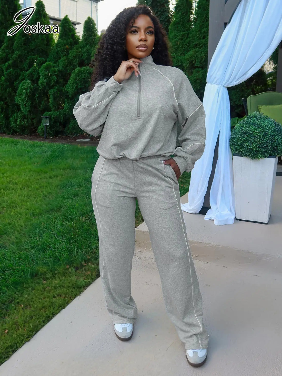 Women's Stripe Sporty Tracksuits Striped Two Piece Set – Women's Fashion Wholesale – Front View