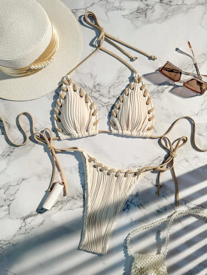 Women's Lace Halter Swimwear Piece Swimsuit Bikini Set