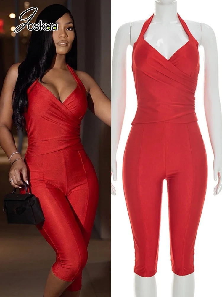 Women's Ruched Halter Crop Two Piece Set – Women's Fashion Wholesale – Front View