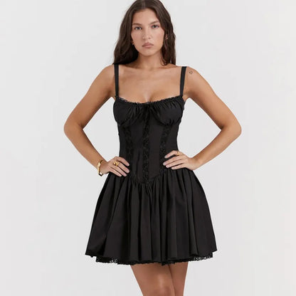 Women's Lace Patchwork Vacation Spaghetti Mini Dress