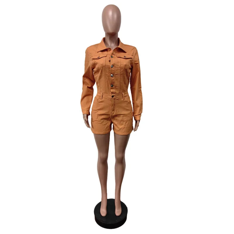 Women's Denim Long Sleeve Bodycon Romper