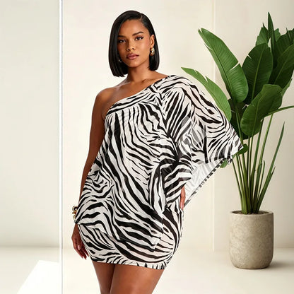 Women's Zebra Print Stripe Mesh Two Piece Set