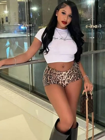 Women's Leopard Print Sequin Sequins Shorts Low Pants – Women's Fashion Wholesale – Front View