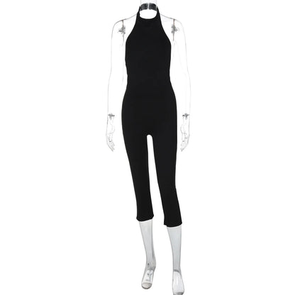 Women's Knit Backless Halter Bodycon Romper