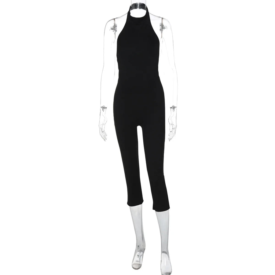 Women's Knit Backless Halter Bodycon Romper