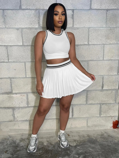 Women's Stripe Crop Mini Pleated Two Piece Set