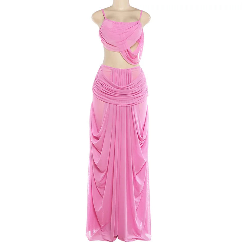 Joskaa Mesh Ruched Backless Two Piece Set - two piece set image 5