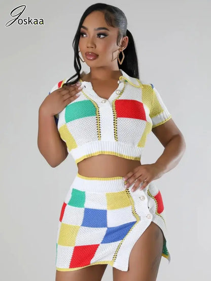 Women's Knit Short Sleeve Mini Two Piece Set – Women's Fashion Wholesale – Front View
