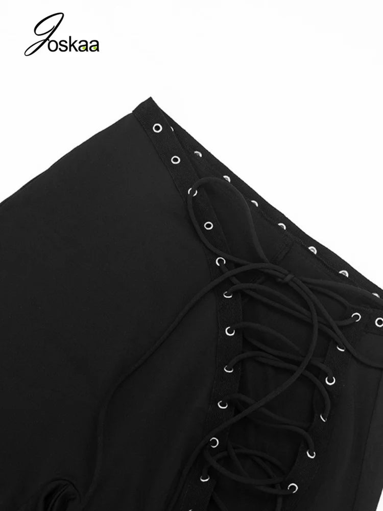 Women's Lace Cutout Bodycon Pants Lace-up Tight Trousers - Model Wearing Style