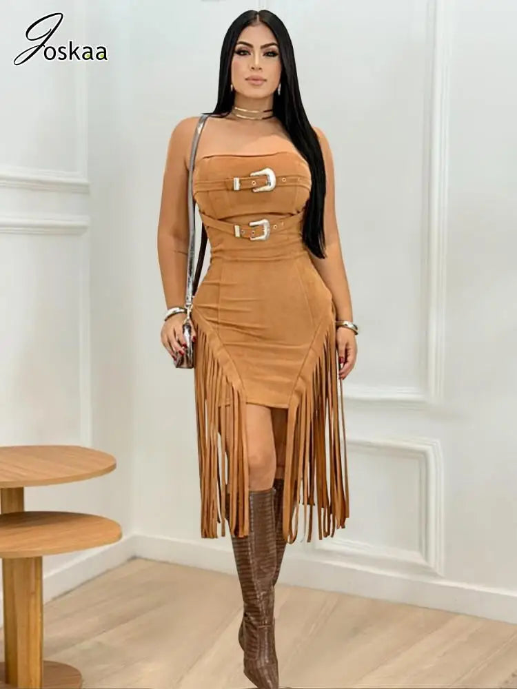 Women's Strapless Elegant Suede Fleece Bodycon Dress – Women's Fashion Wholesale – Front View