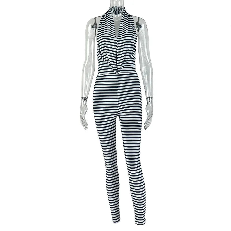 Joskaa Stripe Ruched Backless Halter Romper - romper image 5
