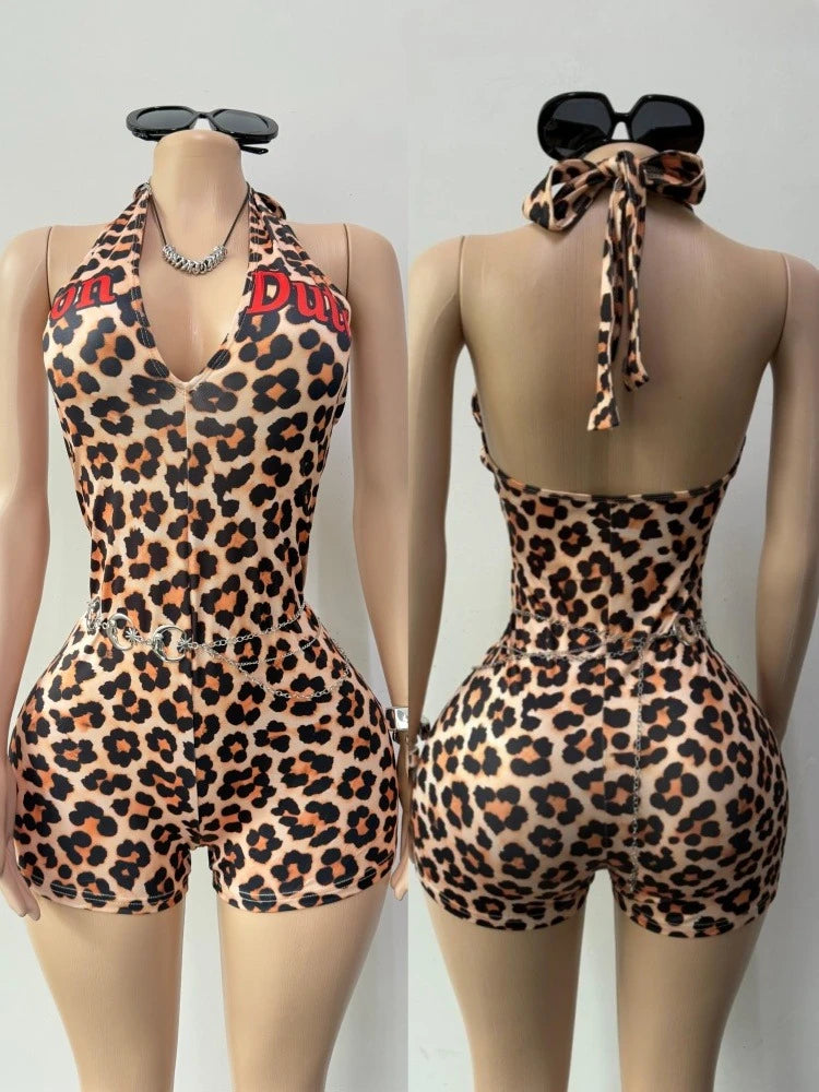 Women's Backless V-neck Halter Sleeveless Romper - Detail View 7