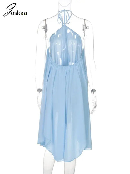 Women's Lace Ruched Backless Halter Mini Dress Sky Blue – Detail View