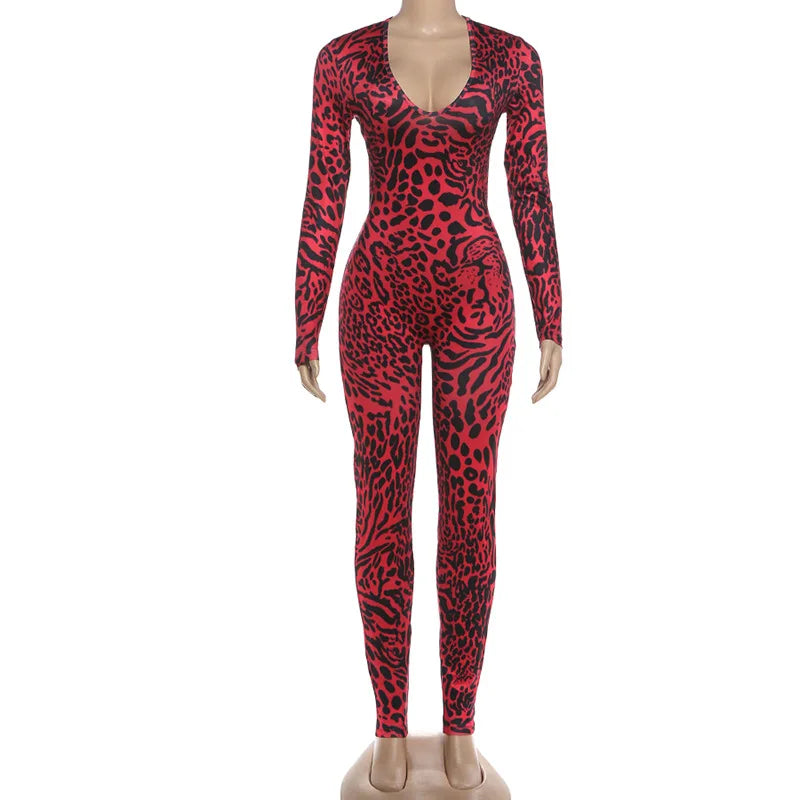 Women's Leopard Print Backless Long Sleeve Romper