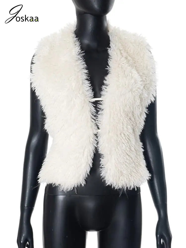 Women's Backless Halter Furry Vests Deep Jacket Khaki – Back View