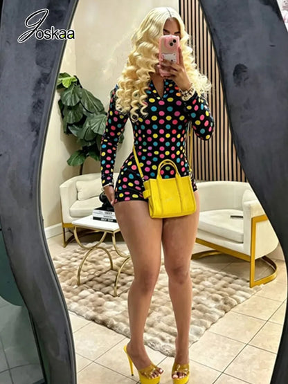 Women's Polka Dot Long Sleeve High Waist Two Piece Set - Side View