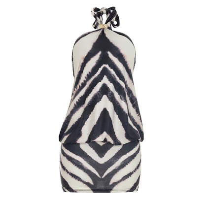 Women's Zebra Print Striped Halter Sleeveless Mini Dress - Additional View 7