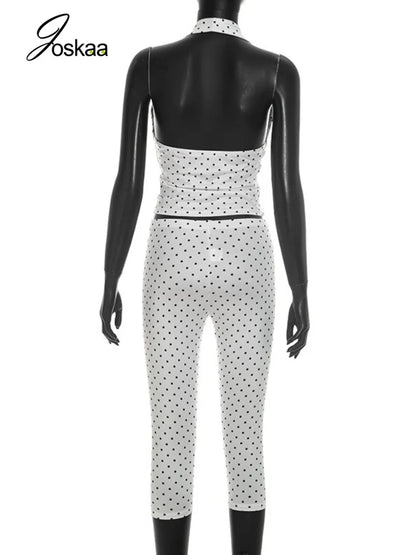 Women's Polka Dot Backless Halter Two Piece Set Yellow – Detail View