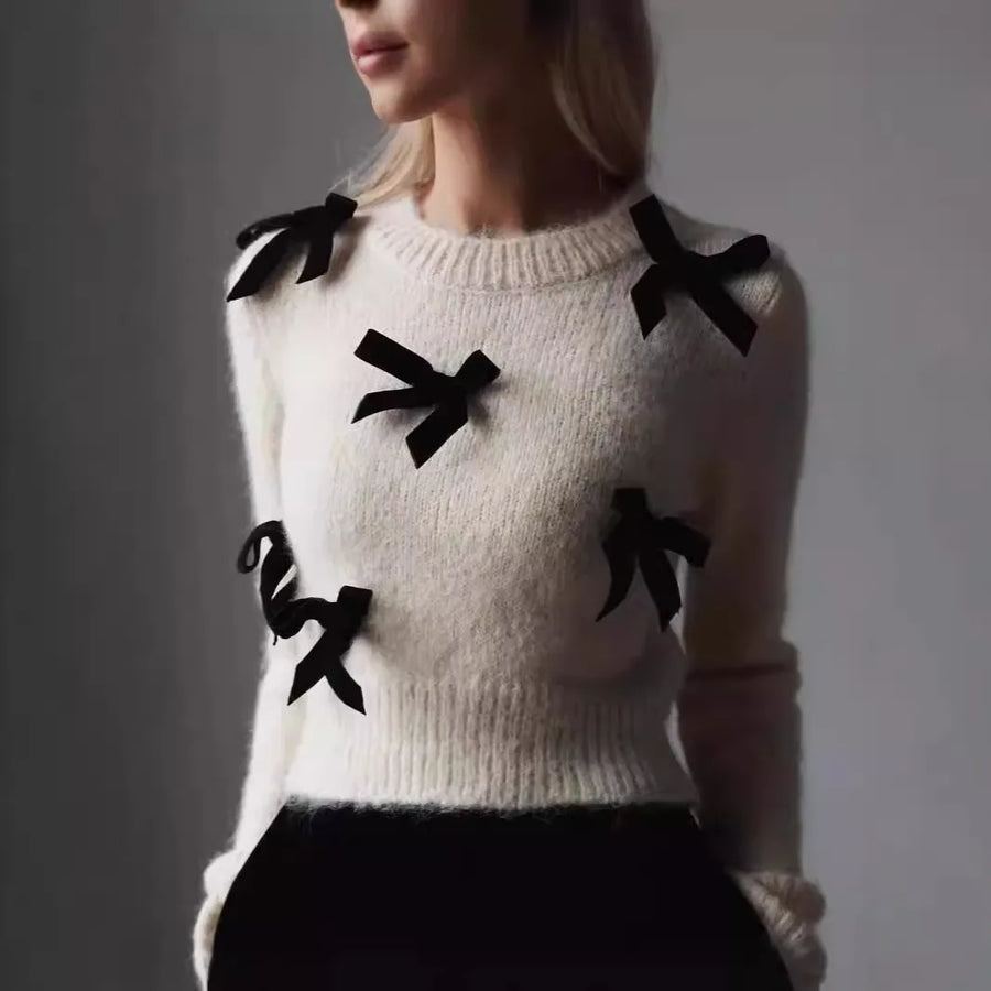 Women's Knit Long Sleeve Ribbed Bowknot Sleeved Top