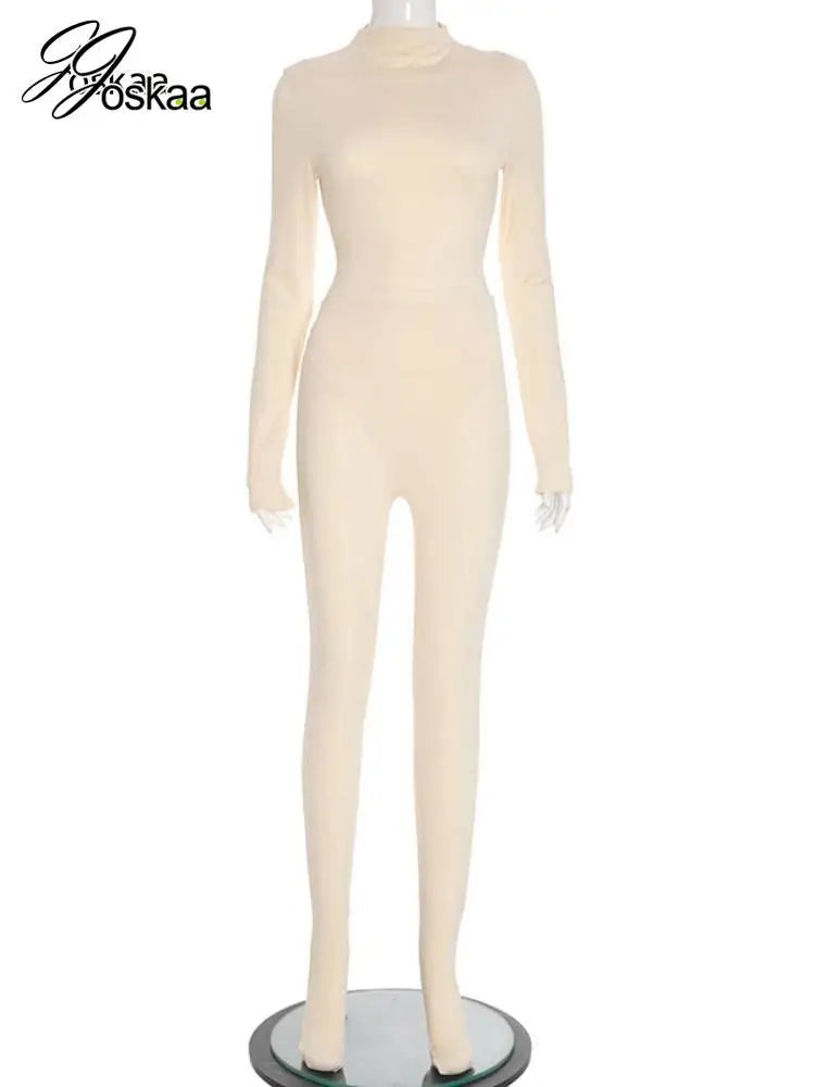 Women's Long Sleeve Bodycon Two Piece Set Apricot – Back View