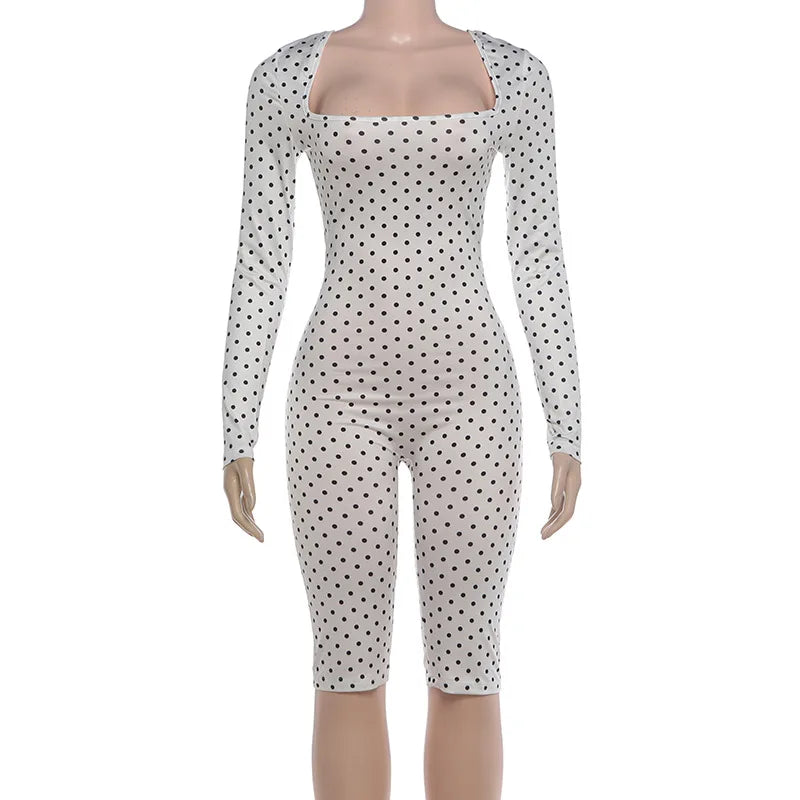 Women's Polka Dot Long Sleeve Sleeveless Bodycon Romper - Additional View 9
