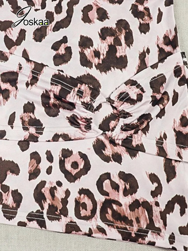 Women's Leopard Print Mesh Bodycon Wide Leg Mini Dress - Model Wearing Style