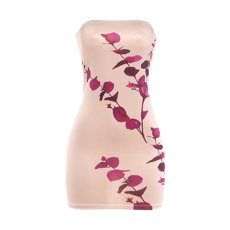 Women's Floral Print Backless Strapless Sleeveless Mini Dress - Additional View 7