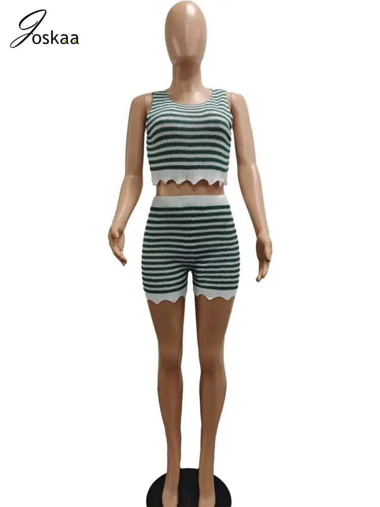 Women's Stripe Knit Ribbed Two Piece Set Pink – Detail View