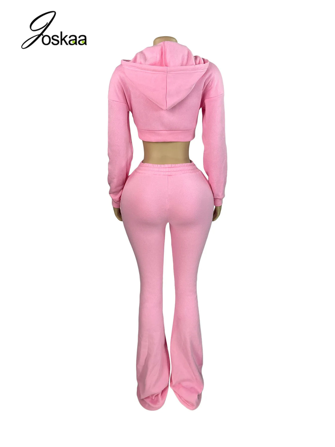Wholesale Women's Crop Zip Hooded Two Piece Set Pink – Detail View